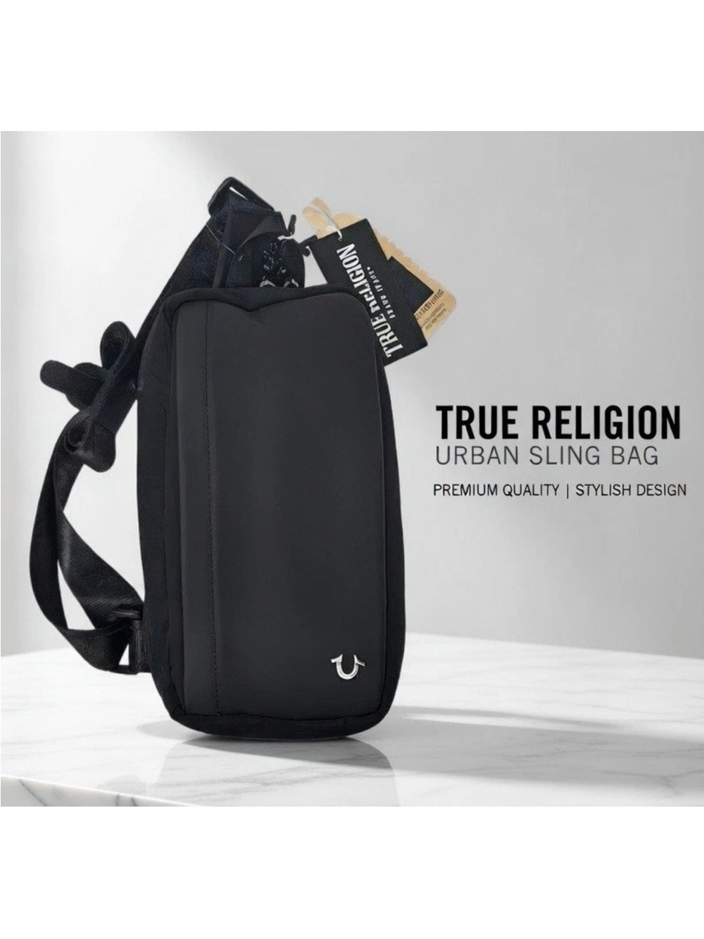 NWT True Religion Porter Sling Crossbody Nylon Bag In Black STYLE# TR104439